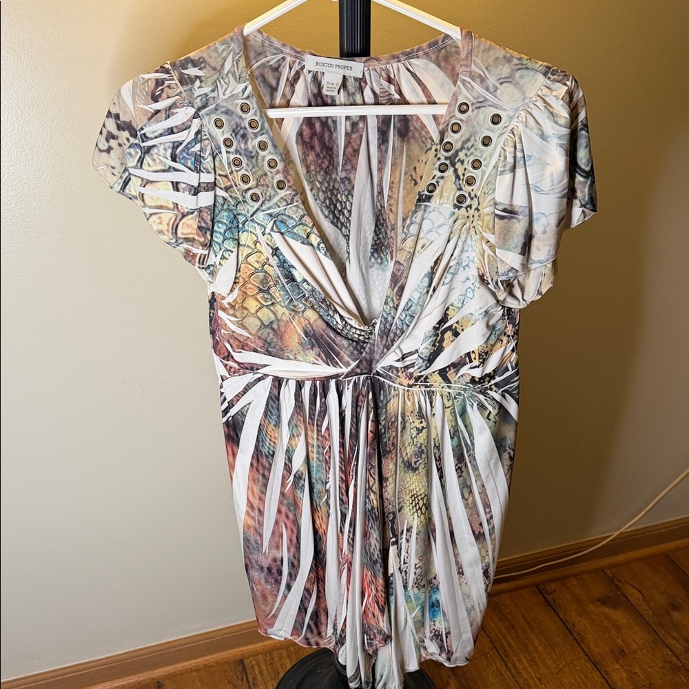 Boston Proper Multicolor V-Neck Blouse